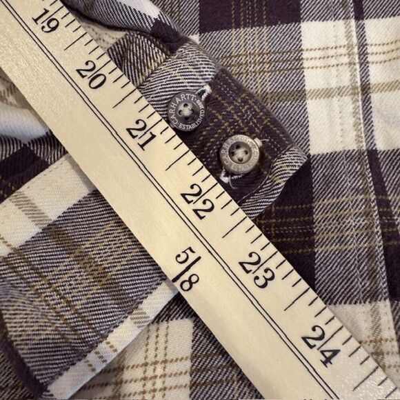 Carhartt Women's Flannel Purple White w/Gold Cotton Chest Pockets Size Large - Picture 10 of 11